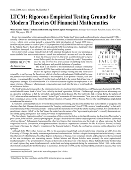 LTCM: Rigorous Empirical Testing Ground for Modern Theories of Financial Mathematics