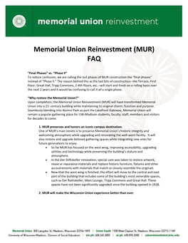 Memorial Union Reinvestment (MUR) FAQ