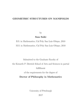 Geometric Structures on Manifolds