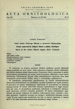 Ptaki Okolic Dobrego Miasta W Powiecie Lidzbarskim RITHHBI Okpecthocreh ^O6poro Macra B Pasohe Jla^Ssapka Birds of the Dobre Miasto Region, Distr