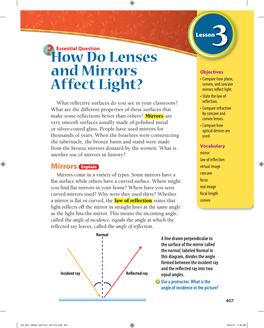 How Do Lenses and Mirrors Affect Light? Plane Mirrors and Convex Mirrors Produce Virtual Images