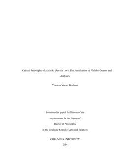 Critical Philosophy of Halakha (Jewish Law): the Justification of Halakhic Norms And