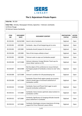 The S. Rajaratnam Private Papers