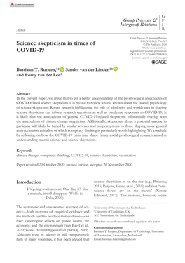 Science Skepticism in Times of COVID-19