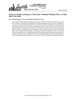 Focus on Social Learning in a First-Year Technical Writing Class: a Cana- Dian Case-Study