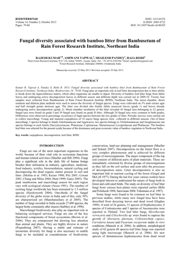 Fungal Diversity Associated with Bamboo Litter from Bambusetum of Rain Forest Research Institute, Northeast India