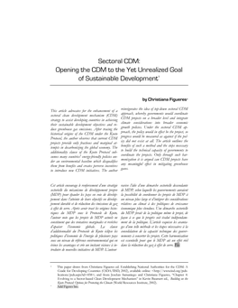 Sectoral CDM: Opening the CDM to the Yet Unrealized Goal of Sustainable Development1