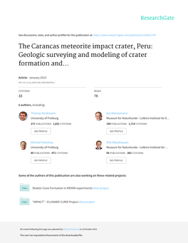 The Carancas Meteorite Impact Crater, Peru: Geologic Surveying and Modeling of Crater Formation and Atmospheric Passage