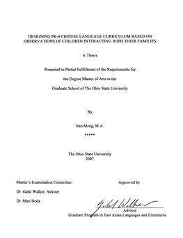 Designing Pk-4 Chinese Language Curriculum Based on Observations of Children Interacting with Their Families