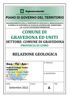 Comune Di Gravedona Ed Uniti Settore: Comune Di Gravedona -Provincia Di Como