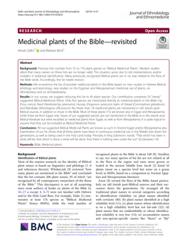 Medicinal Plants of the Bible—Revisited Amots Dafni1* and Barbara Böck2