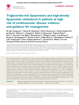 Triglyceride-Rich Lipoproteins and High-Density Lipoprotein Cholesterol in Patients at High Risk of Cardiovascular Disease: Evidence and Guidance for Management