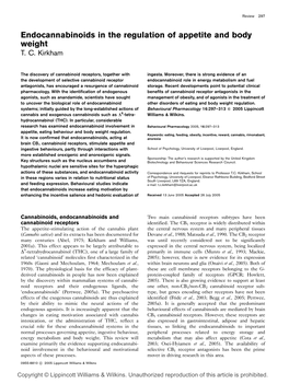 Endocannabinoids in the Regulation of Appetite and Body Weight T