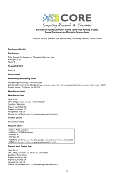 Submission Data for 2020-2021 CORE Conference Ranking Process Annual Conference on Computer Science Logic