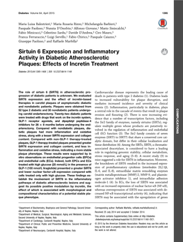 Sirtuin 6 Expression and Inflammatory Activity in Diabetic