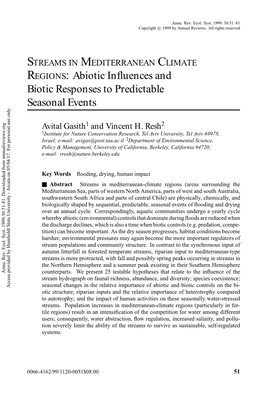 STREAMS in MEDITERRANEAN CLIMATE REGIONS: Abiotic Influences and Biotic Responses to Predictable Seasonal Events