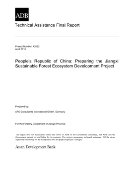 People's Republic of China: Preparing the Jiangxi Sustainable Forest Ecosystem Development Project