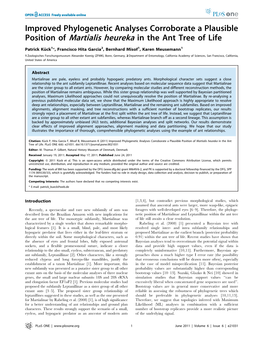 Improved Phylogenetic Analyses Corroborate a Plausible Position of Martialis Heureka in the Ant Tree of Life