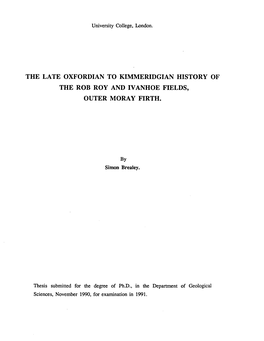 The Late Oxfordian to Kimmeridgian History of the Rob Roy and Ivanhoe Fields, Outer Moray Firth