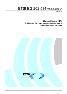 EG 202 534 V1.1.3 (2007-07) ETSI Guide