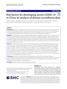 Risk Factors for Developing Severe COVID-19 in China