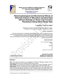 Histomorphological and Biochemical Effects of Ethanolic Extract Of