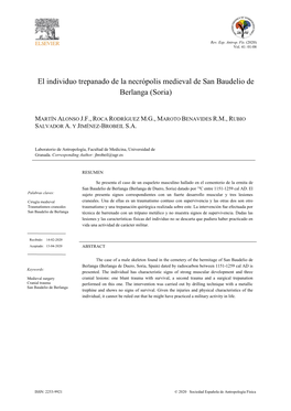 El Individuo Trepanado De La Necrópolis Medieval De San Baudelio De Berlanga (Soria)