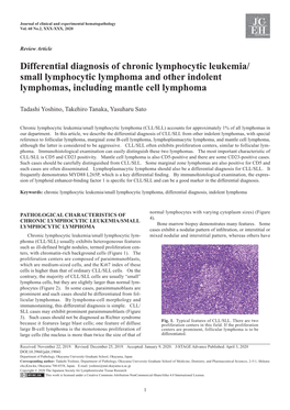 Differential Diagnosis of Chronic Lymphocytic Leukemia/ Small Lymphocytic Lymphoma and Other Indolent Lymphomas, Including Mantle Cell Lymphoma