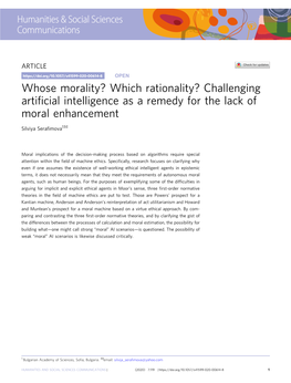 Whose Morality? Which Rationality? Challenging Artificial Intelligence As