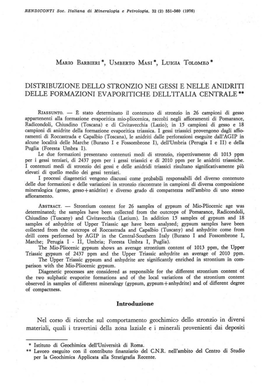 Distribuzione Dello Stronzio Nei Gessi E Nelle Anidriti Delle Formazioni Evaporitiche Dell'italia Centrale··