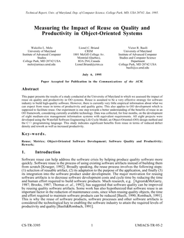 Measuring the Impact of Reuse on Quality and Productivity in Object-Oriented Systems