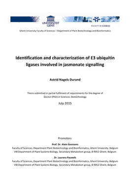 Identification and Characterization of E3 Ubiquitin Ligases Involved in Jasmonate Signalling