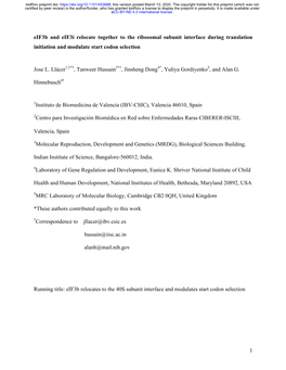 Eif3b and Eif3i Relocate Together to the Ribosomal Subunit Interface During Translation Initiation and Modulate Start Codon Selection