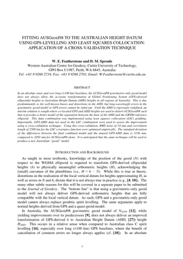 FITTING Ausgeoid98 to the AUSTRALIAN HEIGHT DATUM USING GPS-LEVELLING and LEAST SQUARES COLLOCATION: APPLICATION of a CROSS-VALIDATION TECHNIQUE