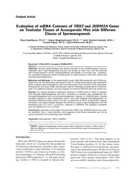 Evaluation of Mrna Contents of YBX2 and JHDM2A Genes on Testicular Tissues of Azoospermic Men with Different Classes of Spermatogenesis