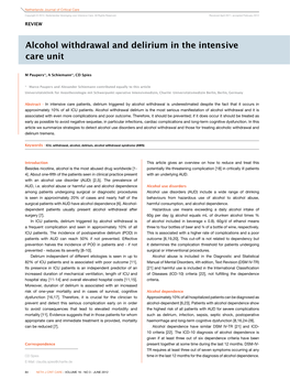 Alcohol Withdrawal and Delirium in the Intensive Care Unit