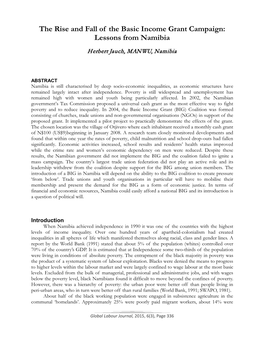 The Rise and Fall of the Basic Income Grant Campaign: Lessons from Namibia