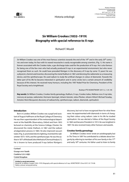 Sir William Crookes (1832–1919) Biography with Special Reference to X-Rays