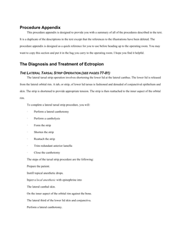 Procedure Appendix the Diagnosis and Treatment of Ectropion