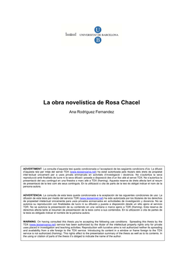 La Obra Novelística De Rosa Chacel