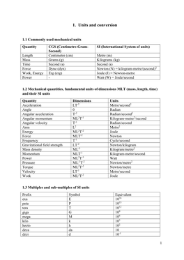 1. Units and Conversion