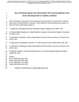 Gut Microbial Genes Are Associated with Neurocognition and Brain