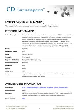 P2RX3 Peptide (DAG-P1828) This Product Is for Research Use Only and Is Not Intended for Diagnostic Use