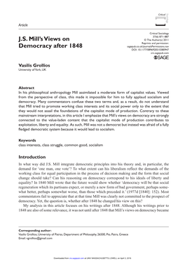 J.S. Mill's Views on Democracy After 1848