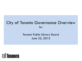 City of Toronto Governance Overview For