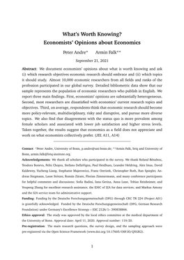 What's Worth Knowing? Economists' Opinions About Economics