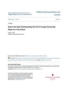 Reinterpreting the FCC's Foreign Ownership Rules for a Fair Game