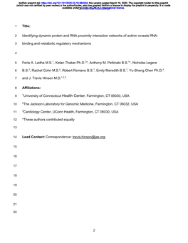 Identifying Dynamic Protein and RNA Proximity Interaction Networks of Actinin Reveals RNA