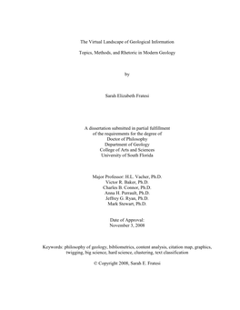 The Virtual Landscape of Geological Information Topics, Methods, and Rhetoric in Modern Geology