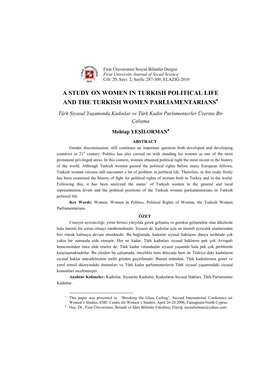 A Study on Women in Turkish Political Life and the Turkish Women Parliamentarians∗